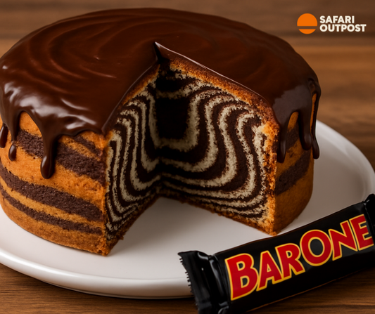 Zebra Cake with Bar One Ganache