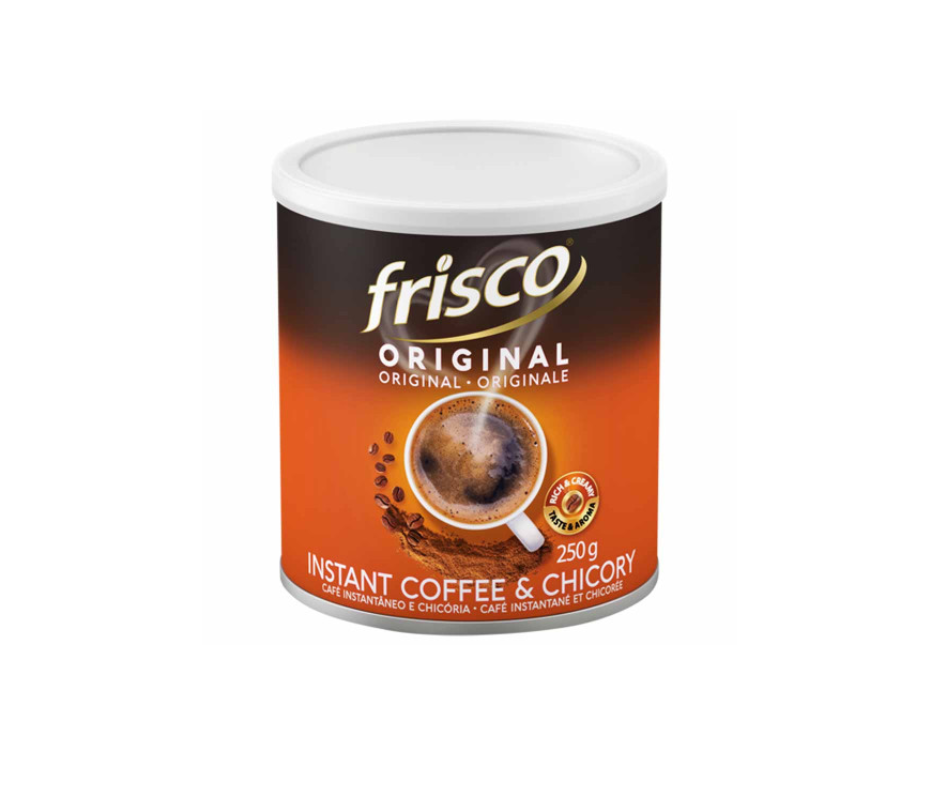 Frisco Instant Coffee & Chicory canister on a white background