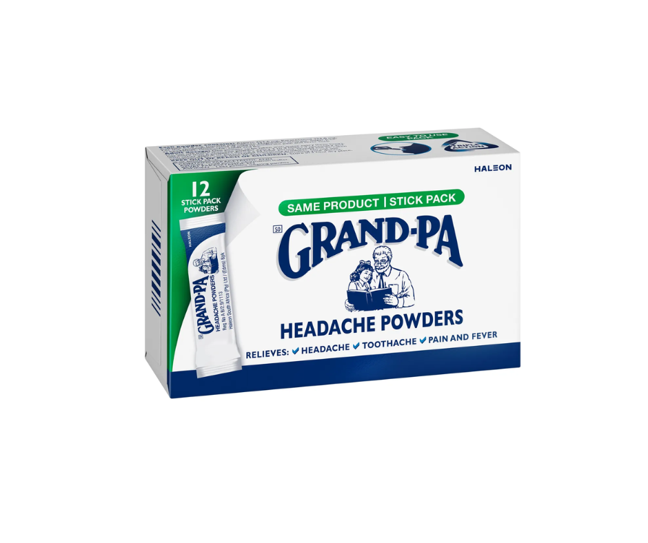 Box of Grand-Pa Headache Powders on a white background