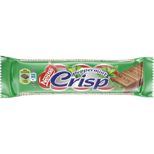 Nestle Peppermint Crisp candy bar packaging on a white background