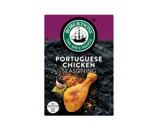 Packaging of Robertson's Portuguese Chicken Seasoning on a white background