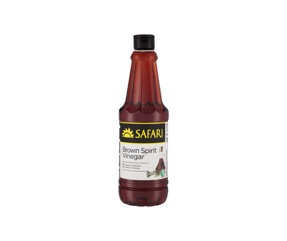 Bottle of Safari Brown Spirit Vinegar on a white background