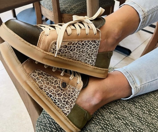 Janx & Tash South African Tekkies - Olive Green & Gold Leopard on Suede